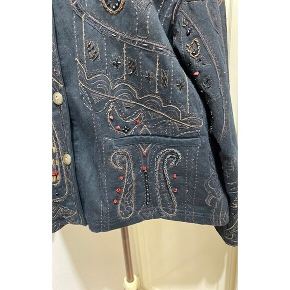 CHICOS Size 3 Camelot Black Roadster Jacket XL/16 Reg Size Beaded Embroidery - Picture 3 of 12